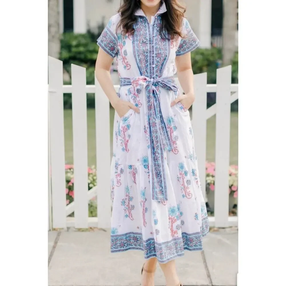 Victoria Dunn Folly Rosa Blockprint Midi Dress Size XS - Picture 5 of 15